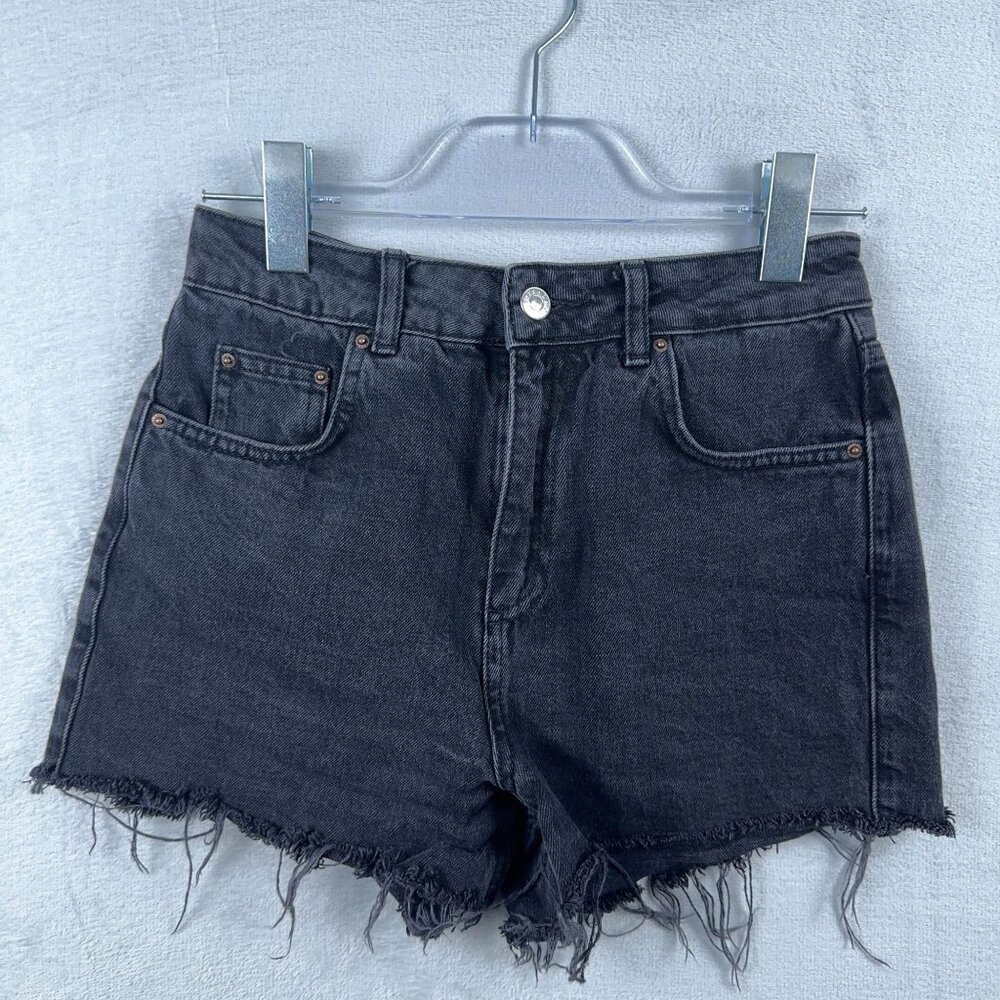 Topshop Moto Mom Jeans Shorts Highwaisted Denim Stretch Raw Hem Black Size US 4